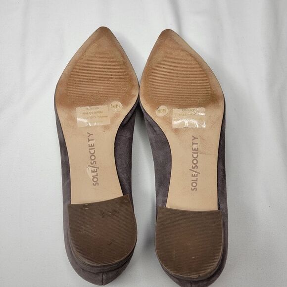 7 SOLE SOCIETY suede pom pointed leather block heel pointy flats w/ faux fur - Picture 12 of 14